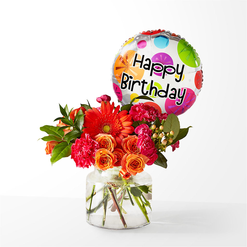 Fiesta Bouquet with Birthday Balloon – Unique Flowers And Wedding, Dania Beach FL