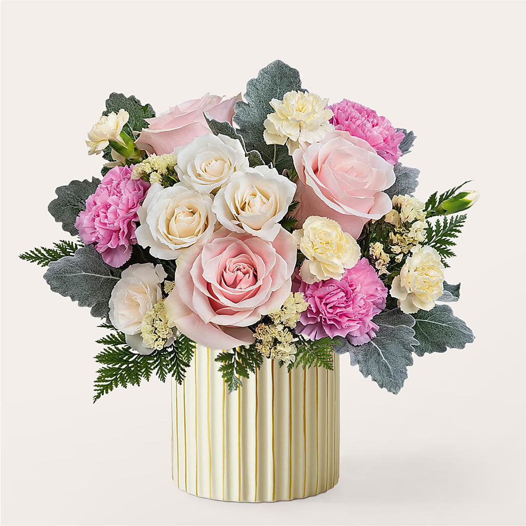Blissful Moments Bouquet with Ivory Vase – Unique Flowers And Wedding, Dania Beach FL