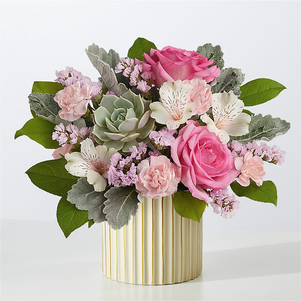 Dusty Rose Bouquet with Ivory Vase – Unique Flowers And Wedding, Dania Beach FL