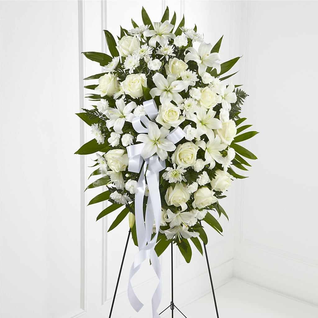 Exquisite Tribute Standing Spray-White Ribbon – Unique Flowers And Wedding, Dania Beach FL