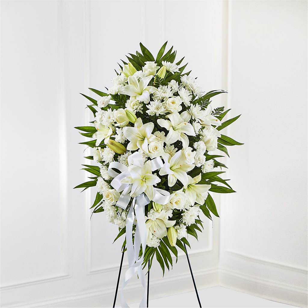 Exquisite Tribute Standing Spray-White Ribbon – Unique Flowers And Wedding, Dania Beach FL