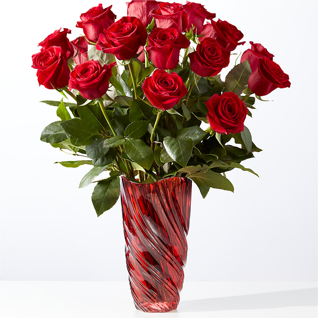 Classic Love Red Rose Bouquet with Luxe Swirl Vase – Unique Flowers And Wedding, Dania Beach FL