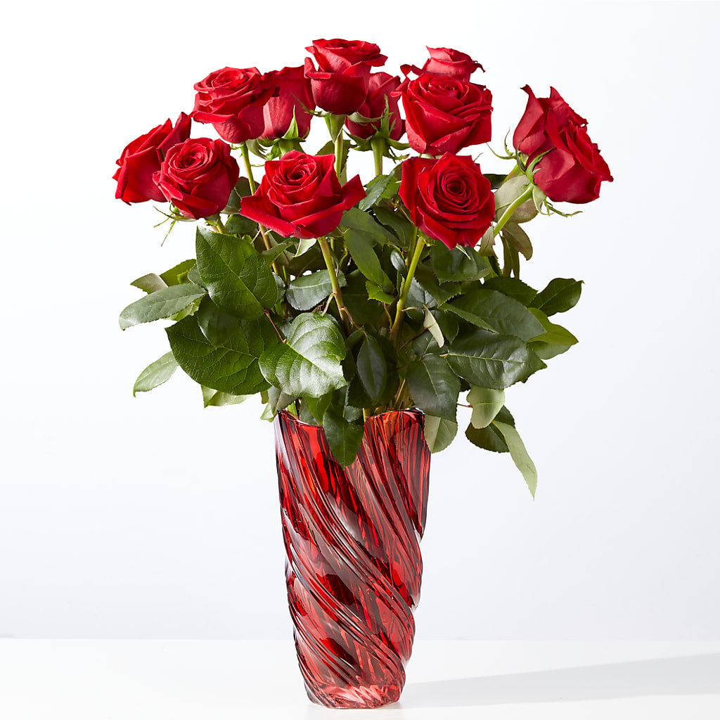 Classic Love Red Rose Bouquet with Luxe Swirl Vase – Unique Flowers And Wedding, Dania Beach FL