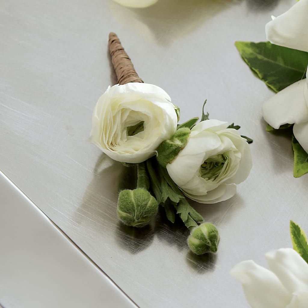 White Ranunculus Boutonniere – Unique Flowers And Wedding, Dania Beach FL