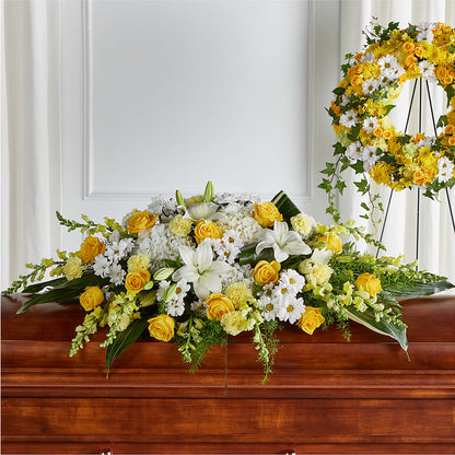 Golden Harmony Casket Spray –  Unique Flowers And Wedding, Dania Beach FL