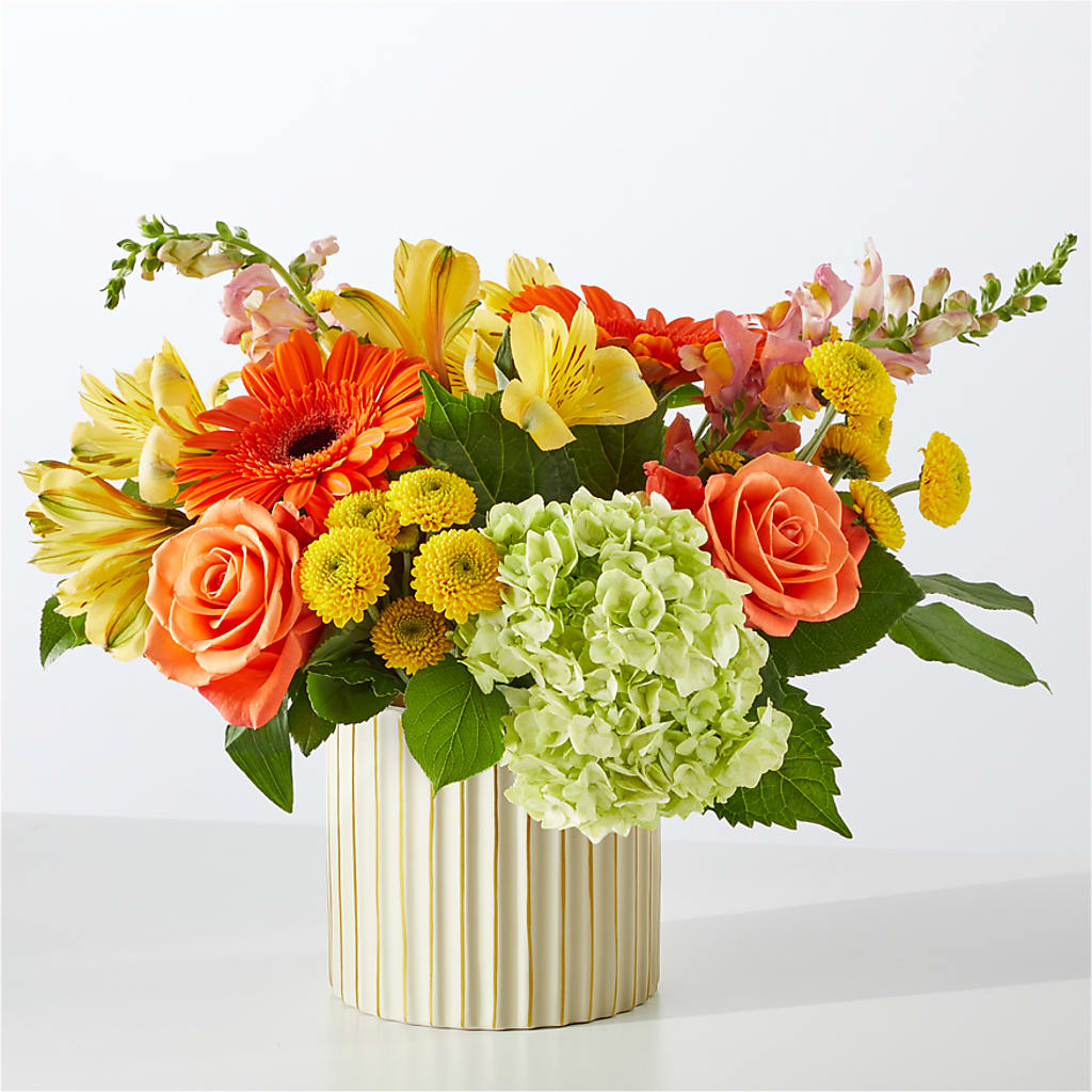 Autumn Sunshine Bouquet with Ivory Vase –  Unique Flowers And Wedding, Dania Beach FL