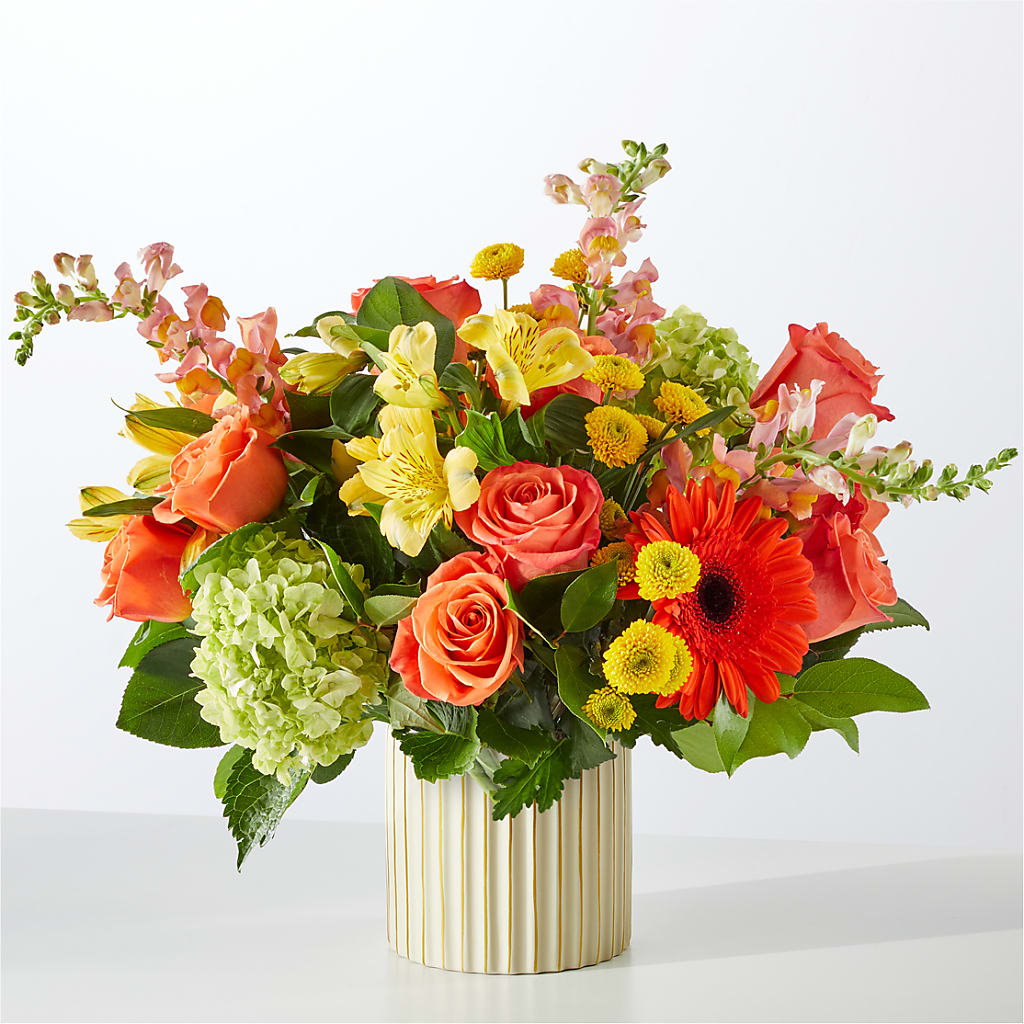 Autumn Sunshine Bouquet with Ivory Vase –  Unique Flowers And Wedding, Dania Beach FL