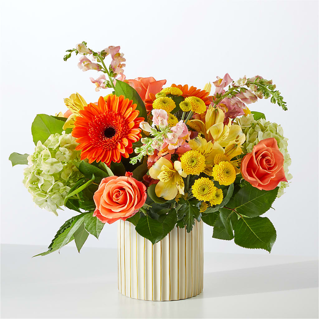 Autumn Sunshine Bouquet with Ivory Vase –  Unique Flowers And Wedding, Dania Beach FL
