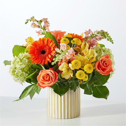 Autumn Sunshine Bouquet with Ivory Vase –  Unique Flowers And Wedding, Dania Beach FL