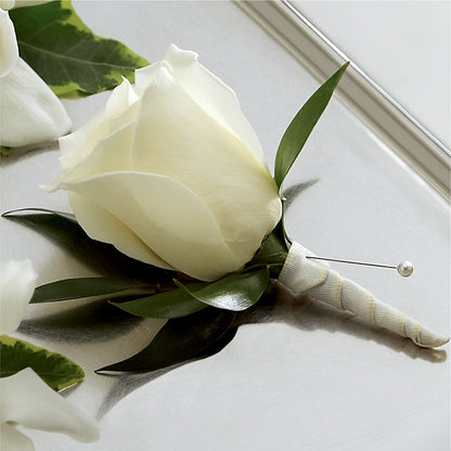 White Rose Boutonniere –  Unique Flowers And Wedding, Dania Beach FL